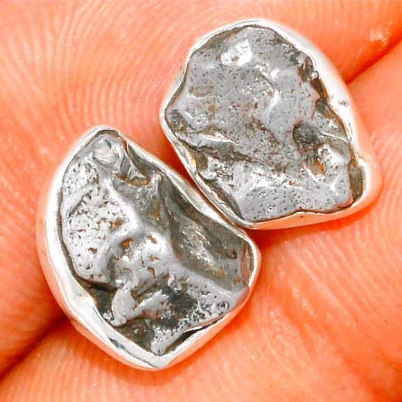 GENUINE METEORITE CAMPO DEL CIELO STUD EARRINGS .925 Sterling 3rd eye chakra - Picture 2 of 6